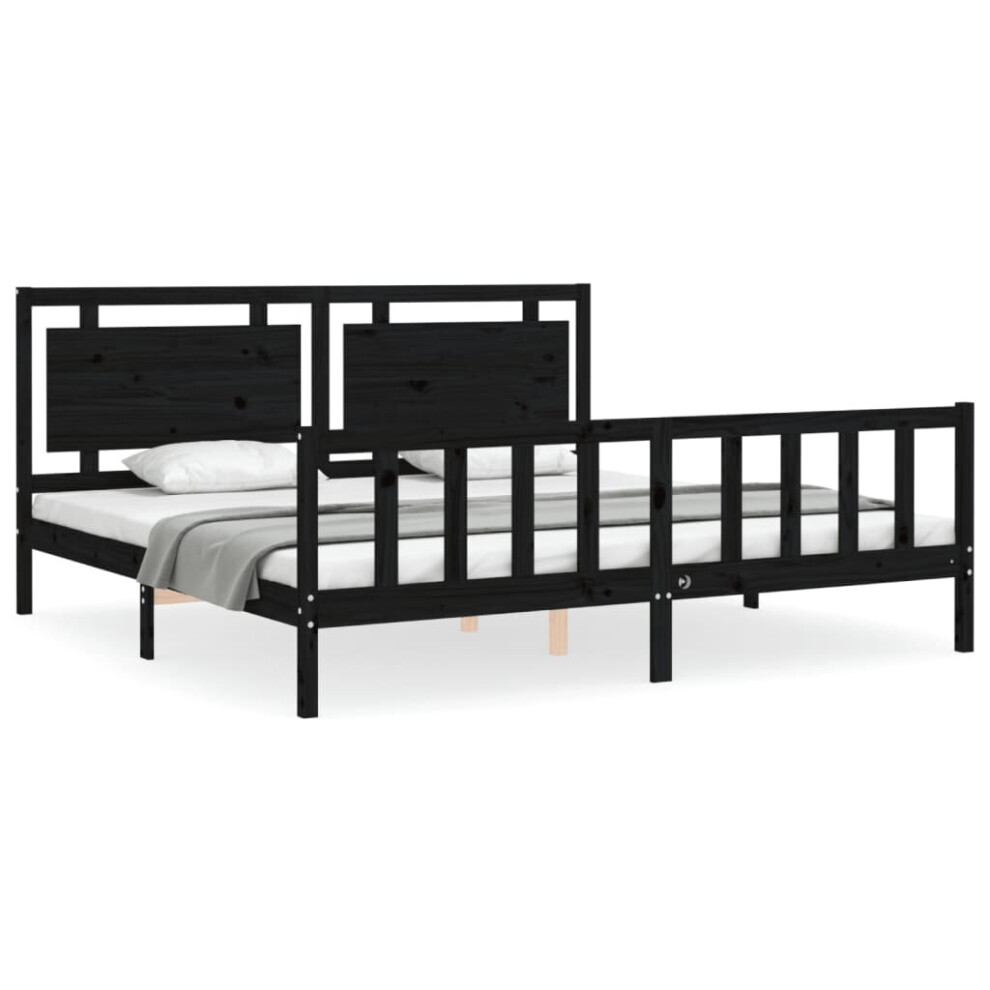 (black, 200 x 200 cm) vidaXL Bed Frame Bed Base Platform Bed with Headboard King Size Solid Wood