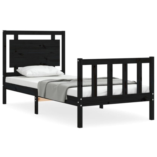 VidaXL (black, 75 x 190 cm) vidaXL Bed Frame Bed Base Platform Bed with Headboard King Size Solid Wood