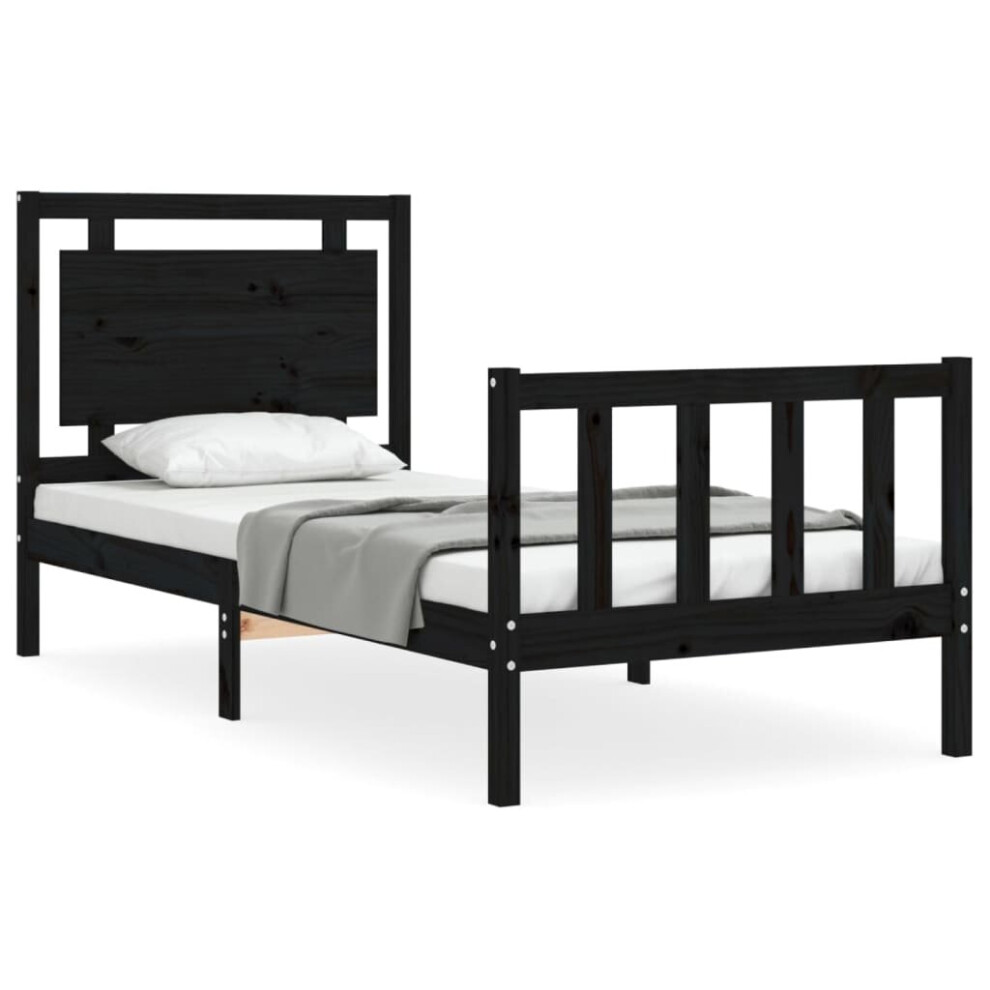 (black, 75 x 190 cm) vidaXL Bed Frame Bed Base Platform Bed with Headboard King Size Solid Wood