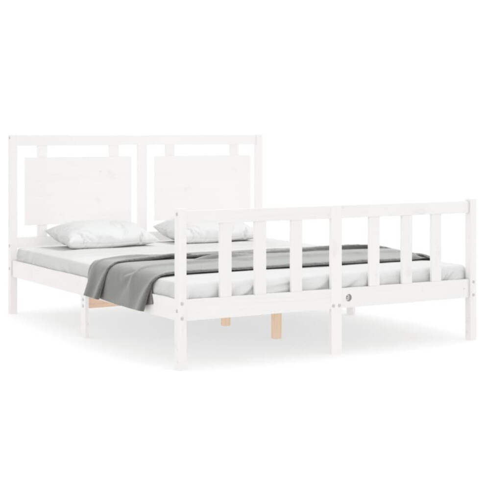 (white, 150 x 200 cm) vidaXL Bed Frame Bed Base Platform Bed with Headboard King Size Solid Wood