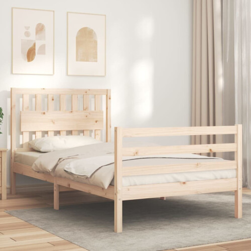 VidaXL (brown, 100 x 200 cm) vidaXL Bed Frame Bed Base Platform Bed with Headboard Black Single Solid Wood 2