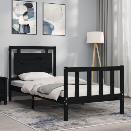 VidaXL (black, 75 x 190 cm) vidaXL Bed Frame Bed Base Platform Bed with Headboard King Size Solid Wood 2