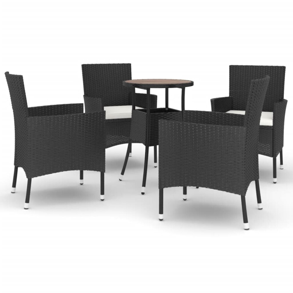 Vidaxl (5 Piece) Garden Bistro Set Outdoor Dining Set With Cushions Black Poly Rattan
