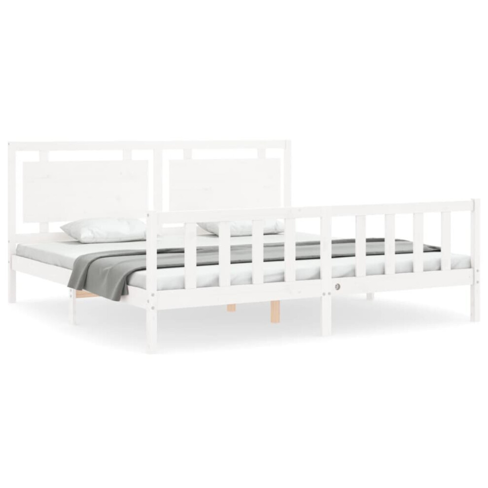 (white, 180 x 200 cm) vidaXL Bed Frame Bed Base Platform Bed with Headboard King Size Solid Wood