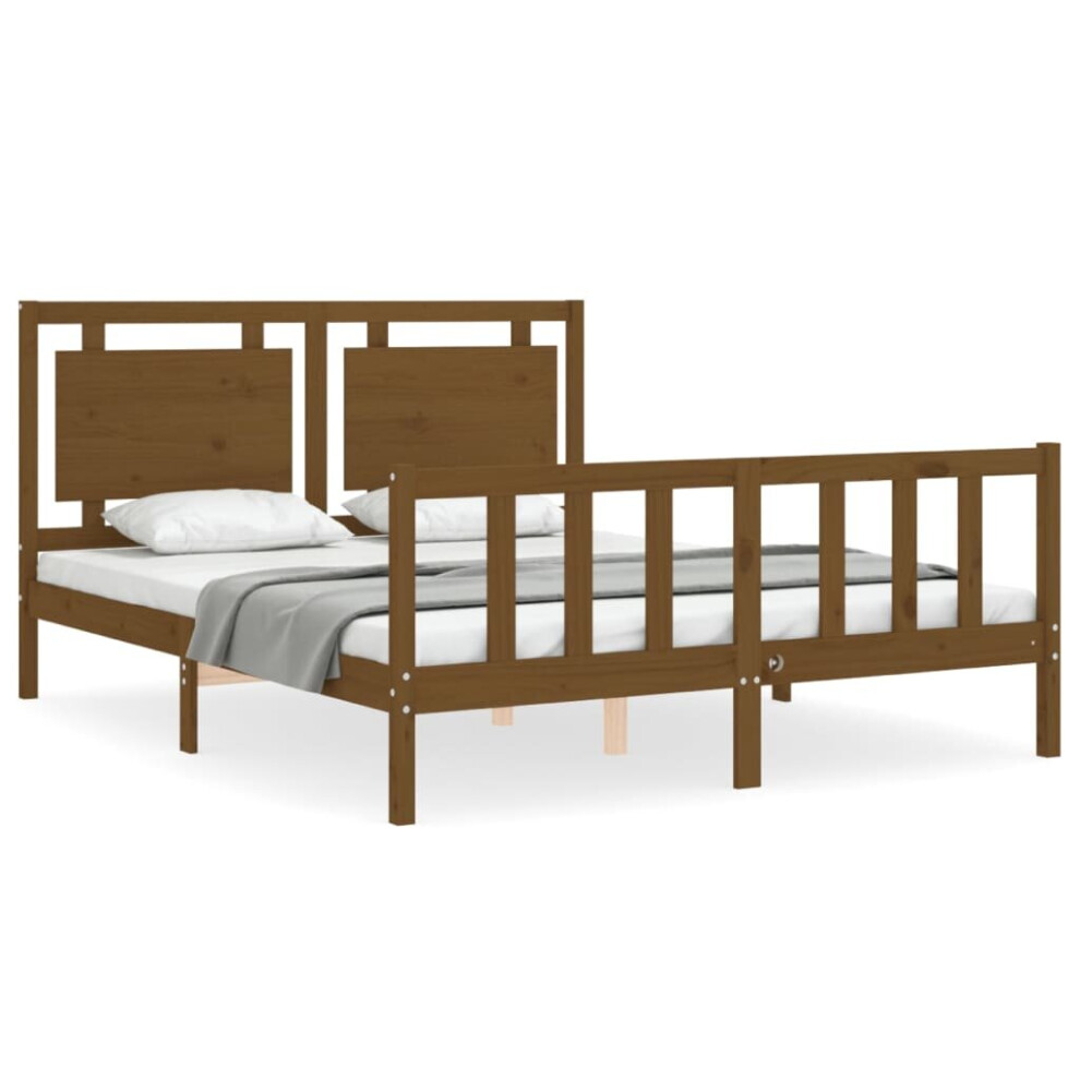 (honey brown, 150 x 200 cm) vidaXL Bed Frame Bed Base Platform Bed with Headboard King Size Solid Wood