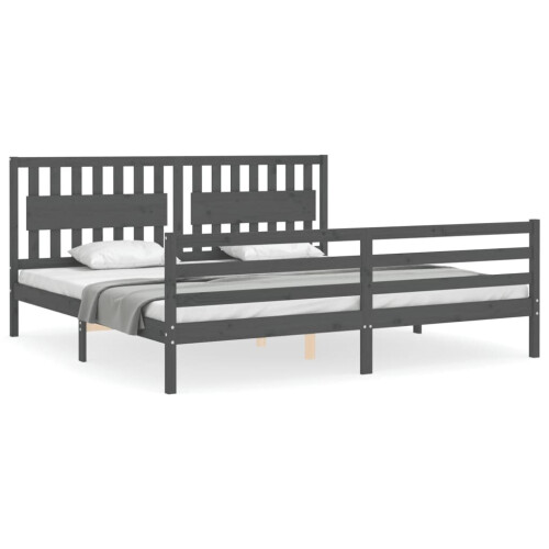 VidaXL (grey, 200 x 200 cm) vidaXL Bed Frame Bed Base Platform Bed with Headboard Black Single Solid Wood