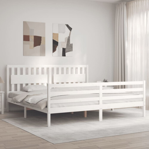 VidaXL (white, 200 x 200 cm) vidaXL Bed Frame Bed Base Platform Bed with Headboard Black Single Solid Wood 2