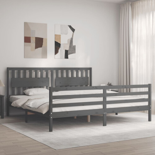 VidaXL (grey, 200 x 200 cm) vidaXL Bed Frame Bed Base Platform Bed with Headboard Black Single Solid Wood 2