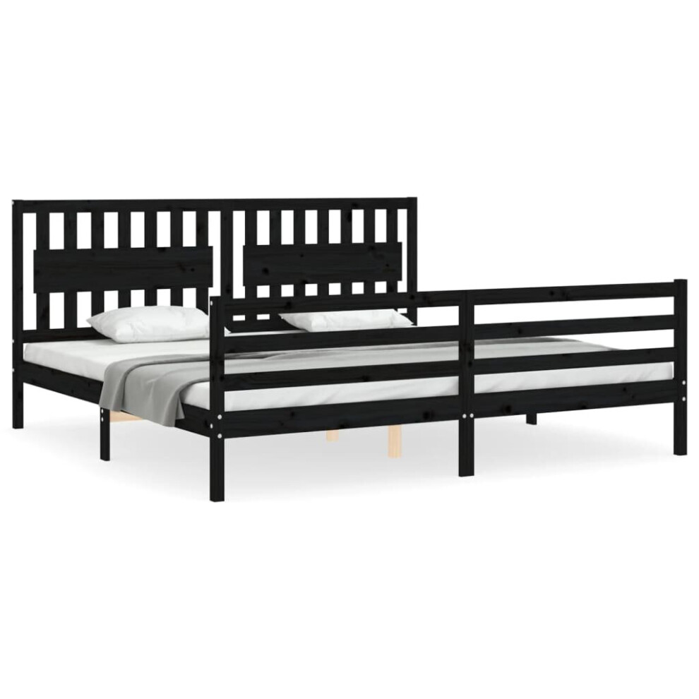 (black, 200 x 200 cm) vidaXL Bed Frame Bed Base Platform Bed with Headboard Black Single Solid Wood