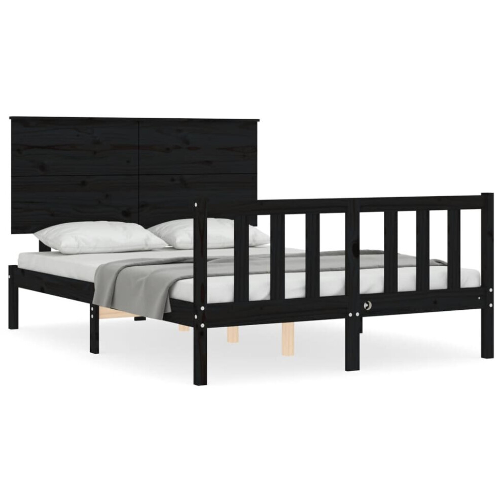 (black, 140 x 190 cm) vidaXL Bed Frame Bed Base with Headboard Honey Brown Small Double Solid Wood