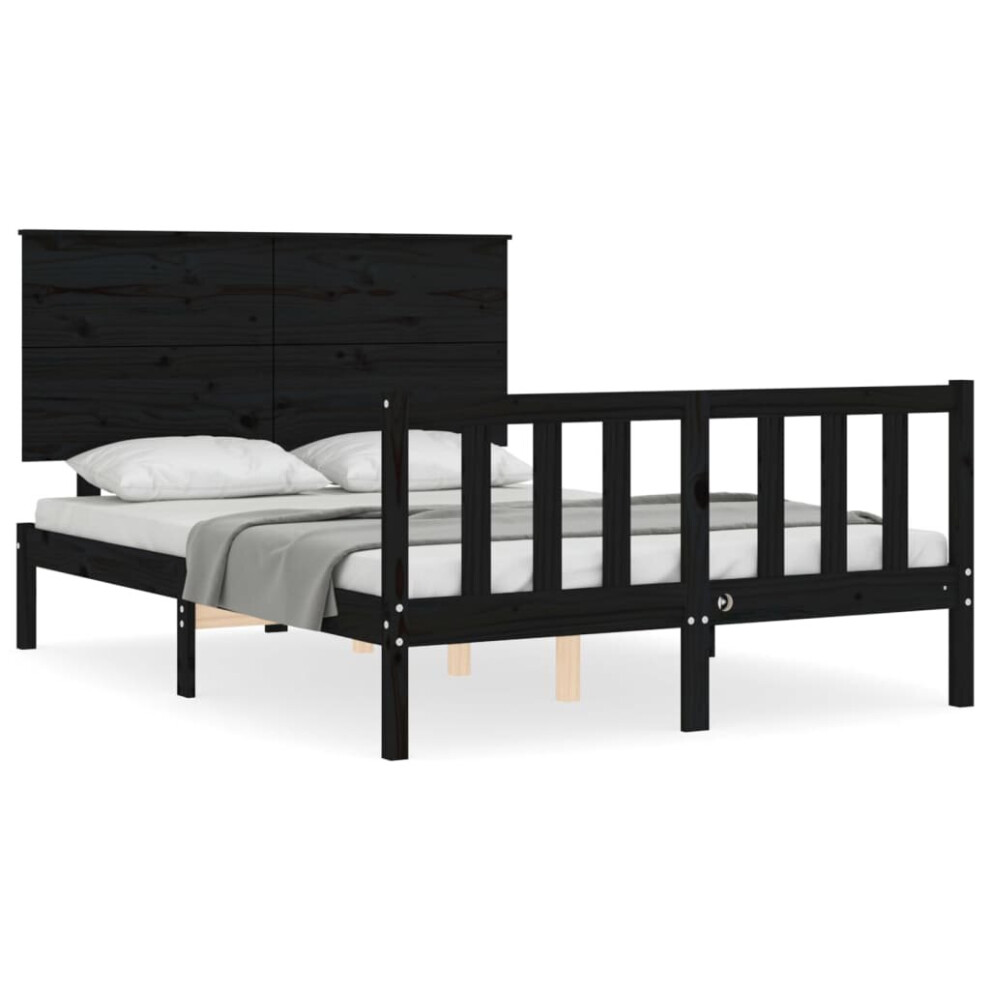 (black, 140 x 200 cm) vidaXL Bed Frame Bed Base with Headboard Honey Brown Small Double Solid Wood