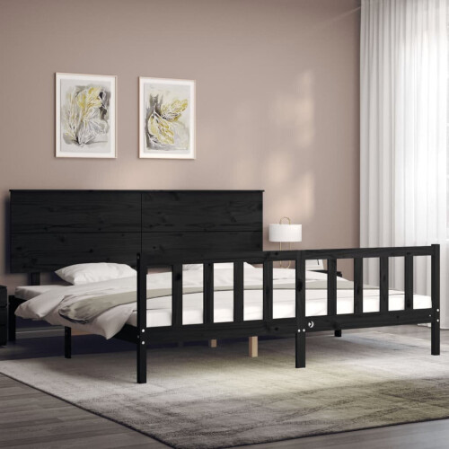 VidaXL (black, 200 x 200 cm) vidaXL Bed Frame Bed Base with Headboard Honey Brown Small Double Solid Wood 2