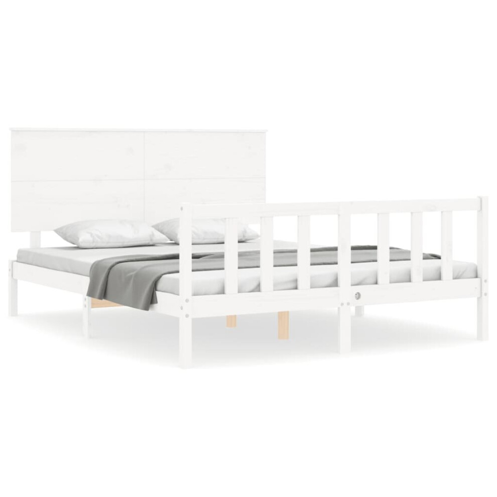 (white, 150 x 200 cm) vidaXL Bed Frame Bed Base with Headboard Honey Brown Small Double Solid Wood