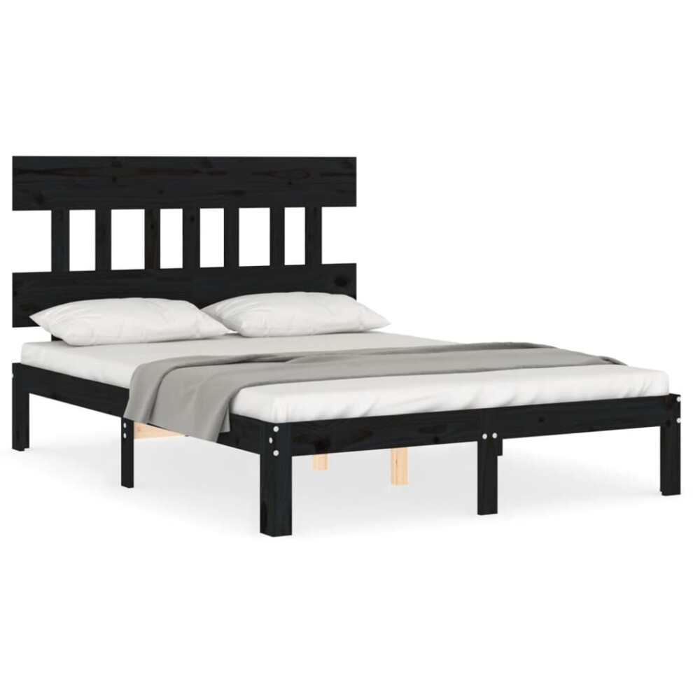 (black, 135 x 190 cm) vidaXL Bed Frame Bedroom Platform Bed Wooden Bedstead Bed Base Solid Wood