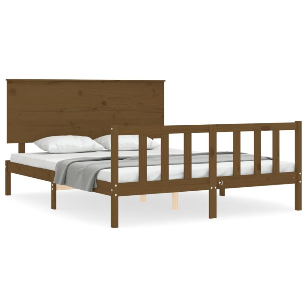 (honey brown, 150 x 200 cm) vidaXL Bed Frame Bed Base with Headboard Honey Brown Small Double Solid Wood