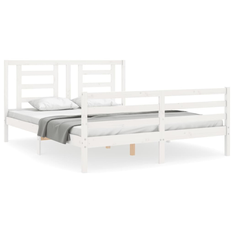 (white, 150 x 200 cm) vidaXL Bed Frame Bed Base Platform Bed with Headboard Small Single Solid Wood