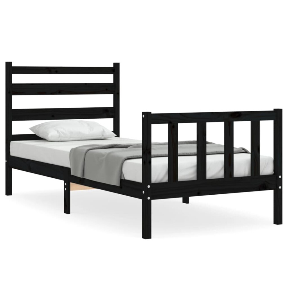 (black, 90 x 190 cm) vidaXL Bed Frame Bed Base Platform Bed with Headboard Black Double Solid Wood