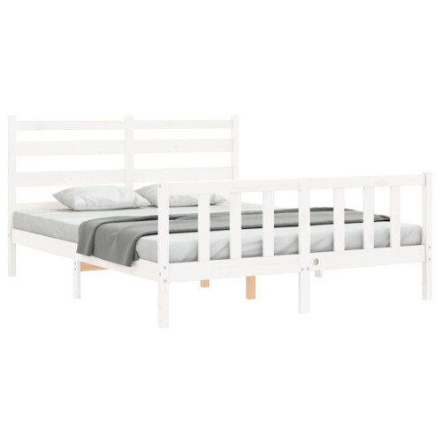 VidaXL (white, 160 x 200 cm) vidaXL Bed Frame Bed Base Platform Bed with Headboard Black Double Solid Wood 2
