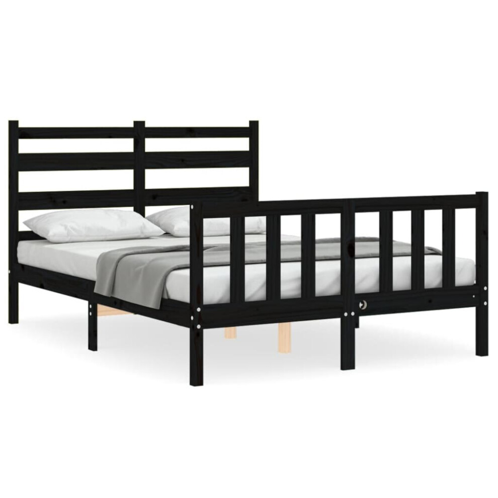 (black, 140 x 200 cm) vidaXL Bed Frame Bed Base Platform Bed with Headboard Black Double Solid Wood