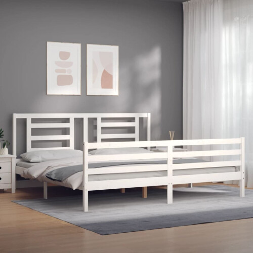 VidaXL (white, 200 x 200 cm) vidaXL Bed Frame Bed Base Platform Bed with Headboard Small Single Solid Wood 2