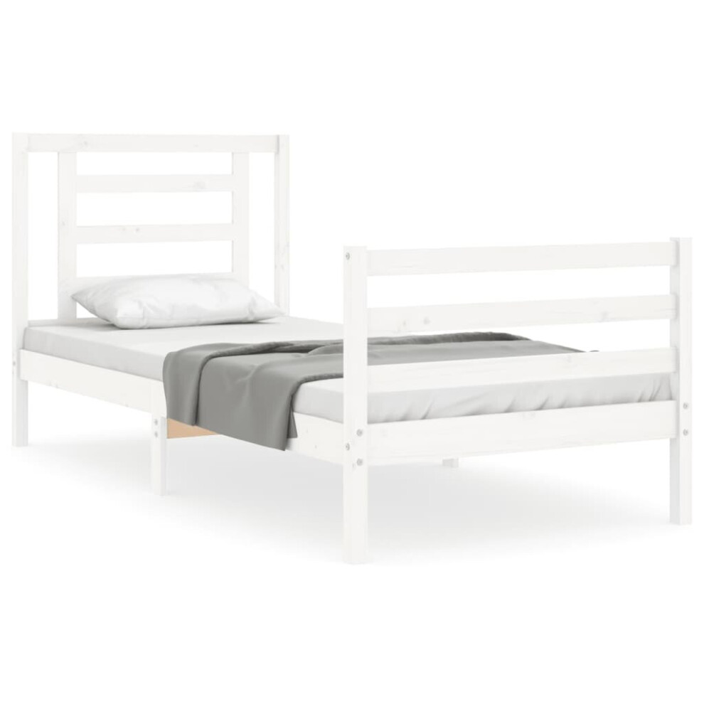 (white, 90 x 200 cm) vidaXL Bed Frame Bed Base Platform Bed with Headboard Small Single Solid Wood