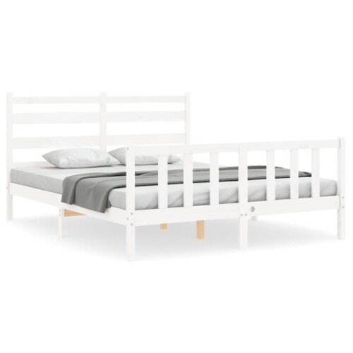 VidaXL (white, 160 x 200 cm) vidaXL Bed Frame Bed Base Platform Bed with Headboard Black Double Solid Wood