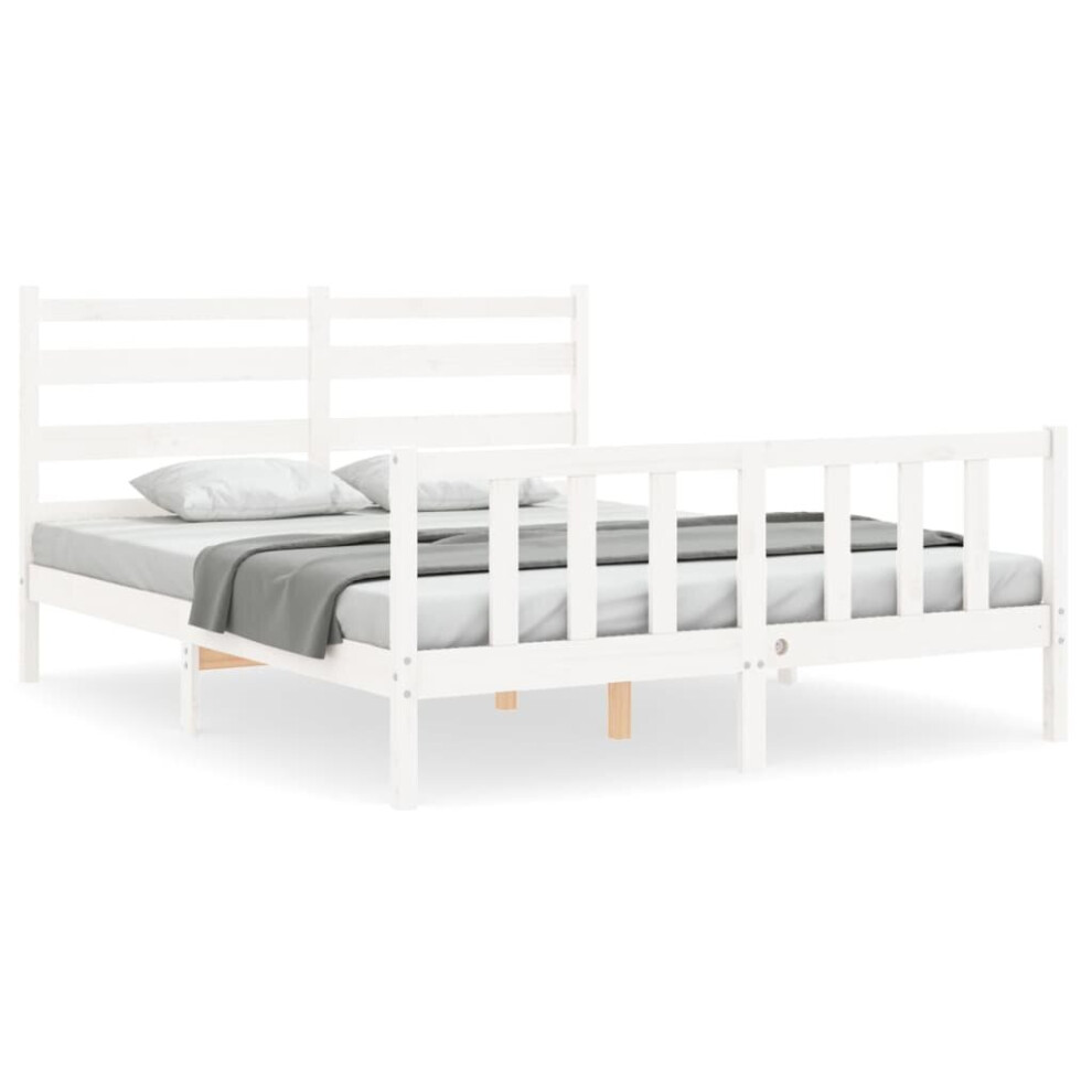 (white, 160 x 200 cm) vidaXL Bed Frame Bed Base Platform Bed with Headboard Black Double Solid Wood