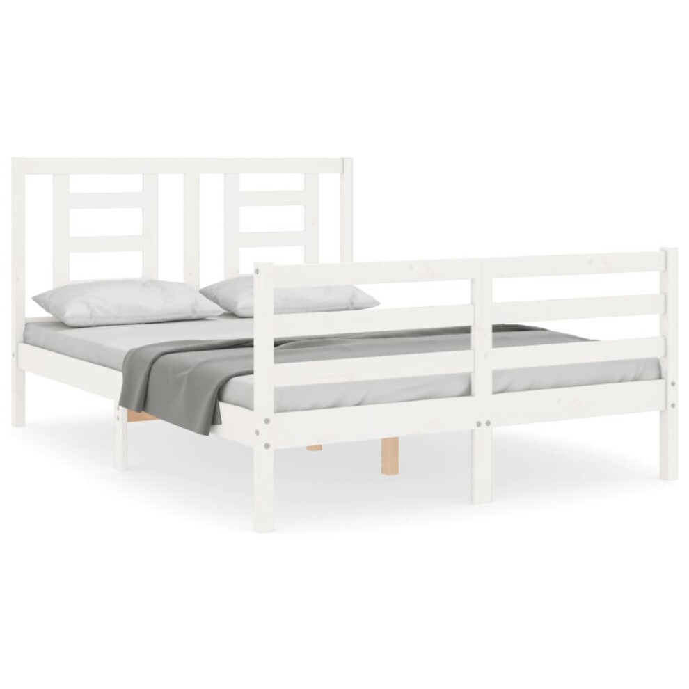 Vidaxl (, 140 X 200 Cm) Bed Frame Bed Base Platform Bed With Headboard Single Solid Wood White Small