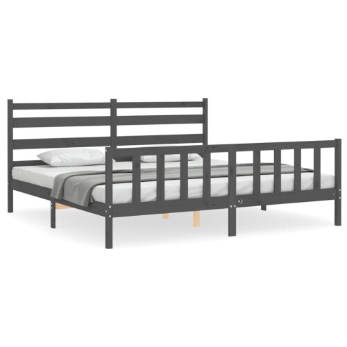 VidaXL (grey, 200 x 200 cm) vidaXL Bed Frame Bed Base Platform Bed with Headboard Black Double Solid Wood 1