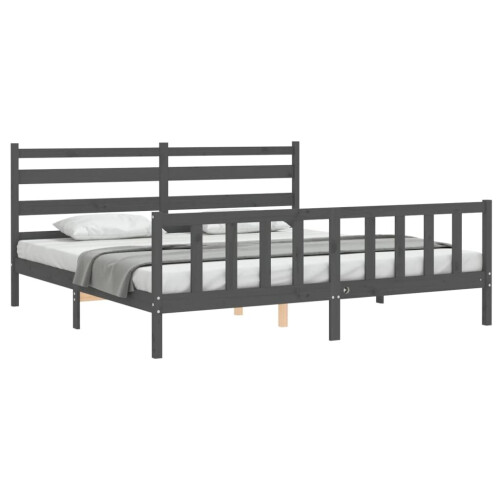 VidaXL (grey, 200 x 200 cm) vidaXL Bed Frame Bed Base Platform Bed with Headboard Black Double Solid Wood 2