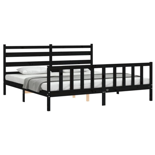 VidaXL (black, 200 x 200 cm) vidaXL Bed Frame Bed Base Platform Bed with Headboard Black Double Solid Wood 2