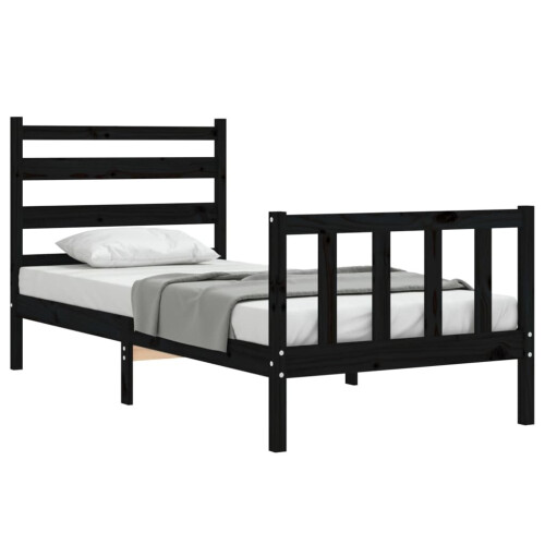 VidaXL (black, 75 x 190 cm) vidaXL Bed Frame Bed Base Platform Bed with Headboard Black Double Solid Wood 2