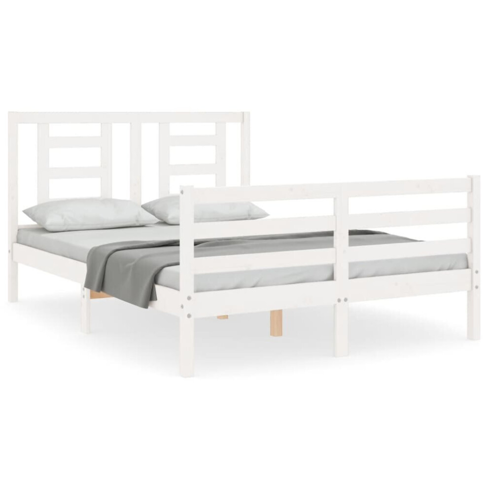 (white, 140 x 190 cm) vidaXL Bed Frame Bed Base Platform Bed with Headboard Small Single Solid Wood