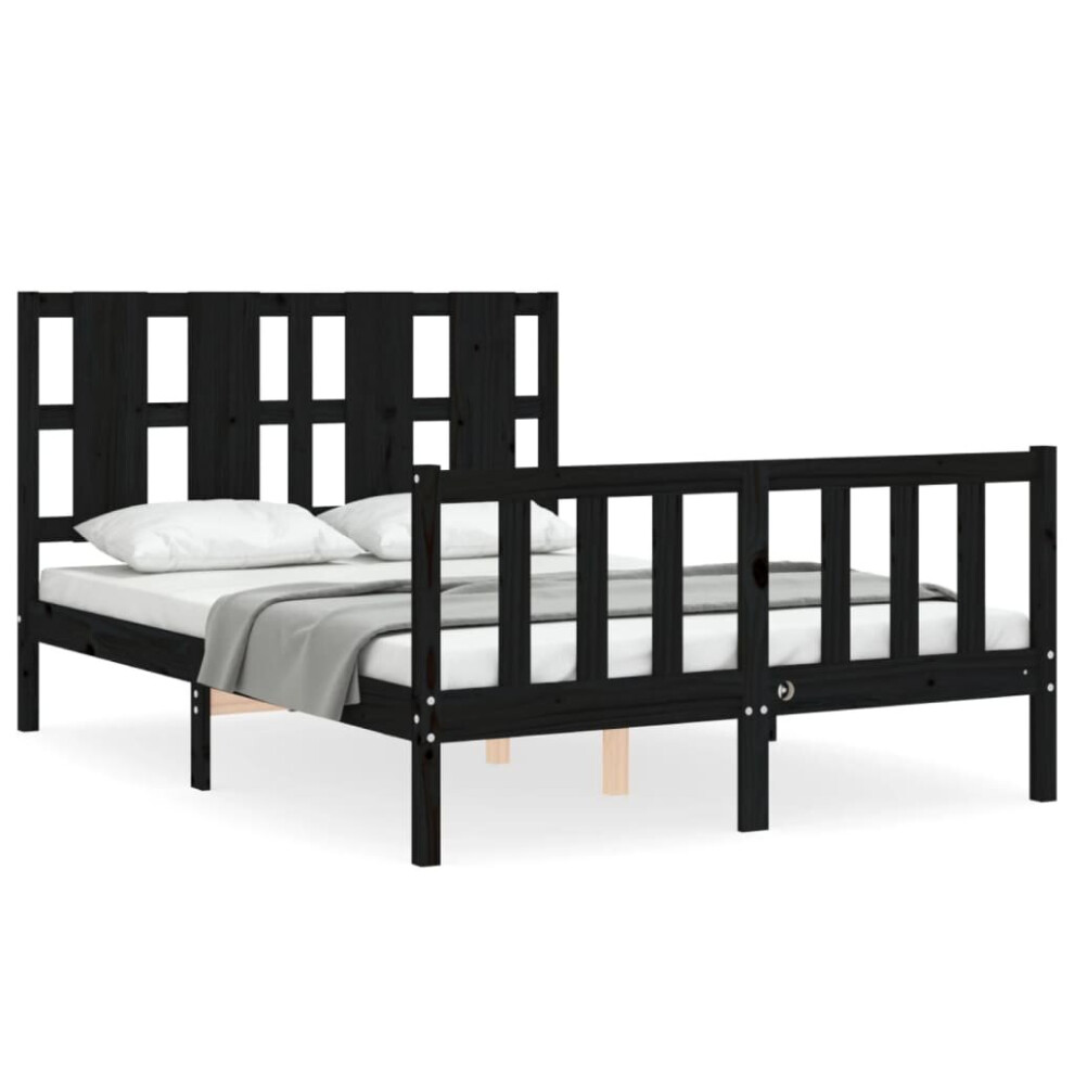 (black, 120 x 200 cm) vidaXL Bed Frame Bed Base Wooden Bed with Headboard Black King Size Solid Wood