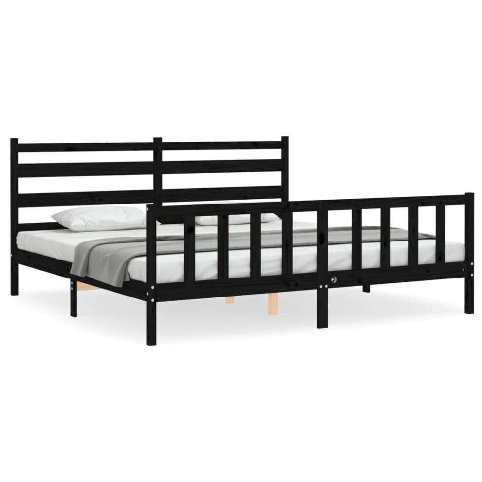 (black, 200 x 200 cm) vidaXL Bed Frame Bed Base Platform Bed with Headboard Black Double Solid Wood