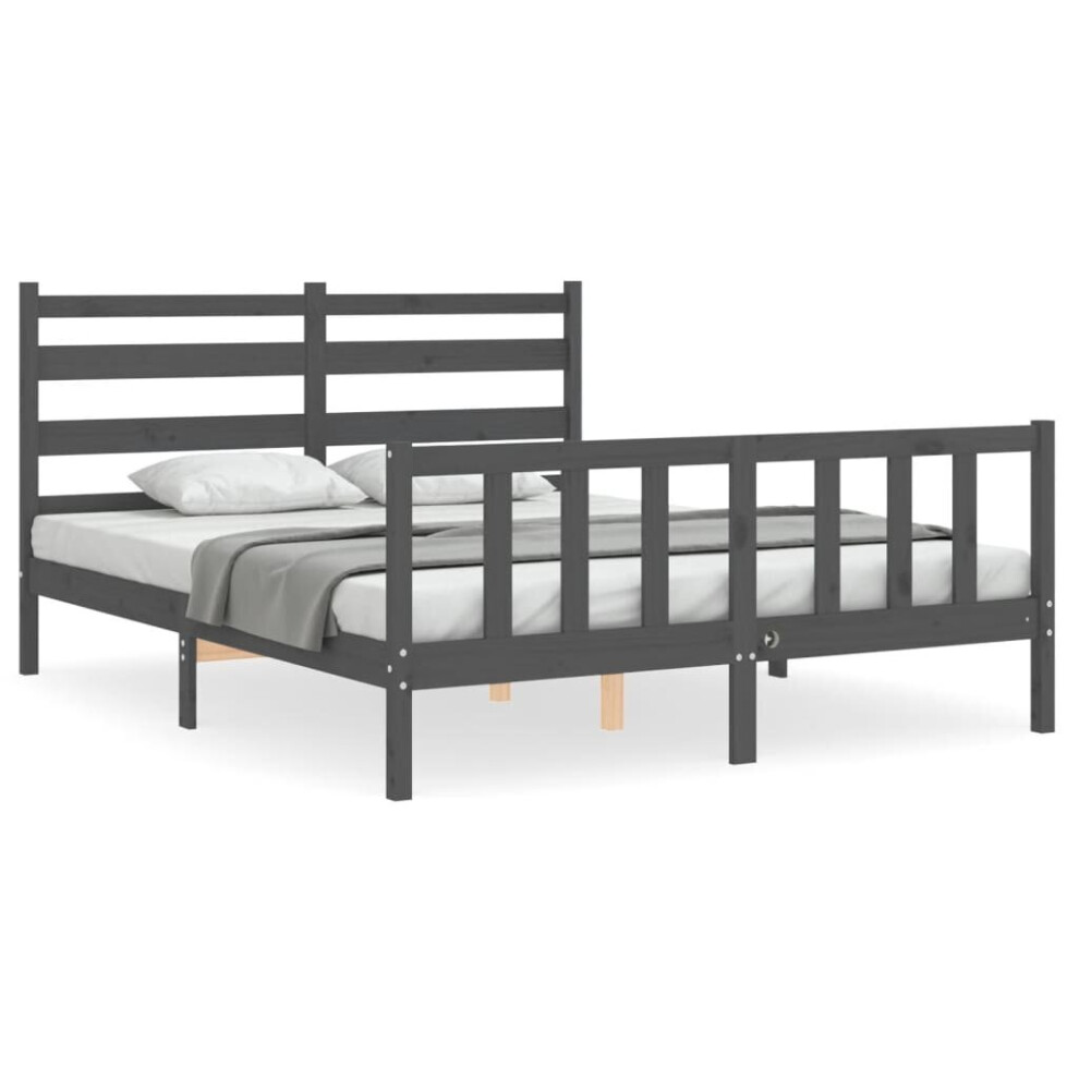 (grey, 150 x 200 cm) vidaXL Bed Frame Bed Base Platform Bed with Headboard Black Double Solid Wood