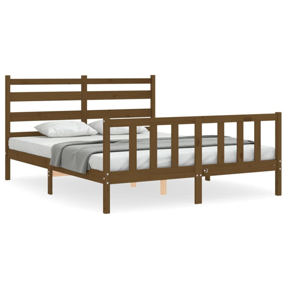 (honey brown, 150 x 200 cm) vidaXL Bed Frame Bed Base Platform Bed with Headboard Black Double Solid Wood