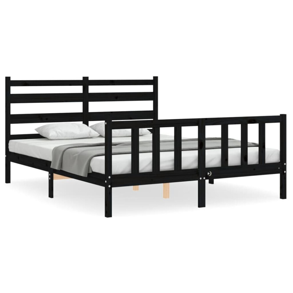 (black, 150 x 200 cm) vidaXL Bed Frame Bed Base Platform Bed with Headboard Black Double Solid Wood