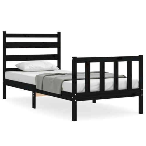 VidaXL (black, 75 x 190 cm) vidaXL Bed Frame Bed Base Platform Bed with Headboard Black Double Solid Wood