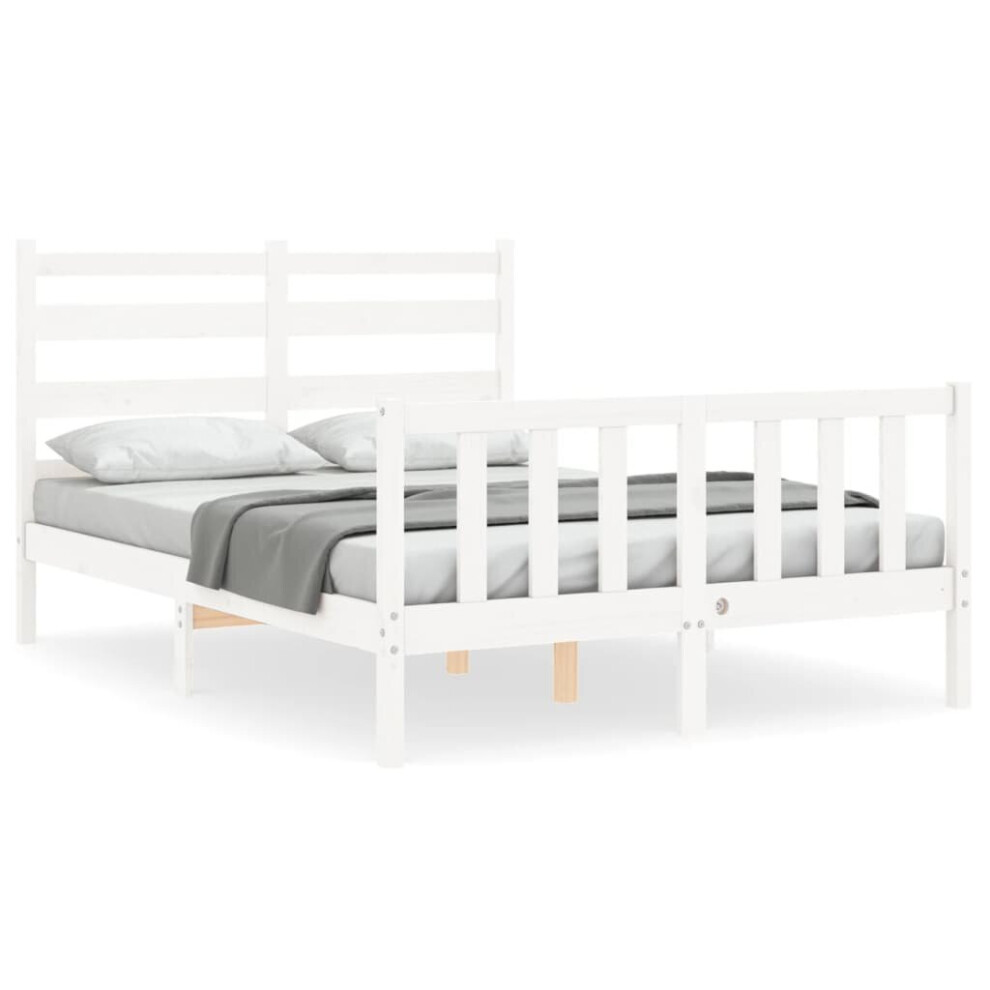 (white, 140 x 190 cm) vidaXL Bed Frame Bed Base Platform Bed with Headboard Black Double Solid Wood