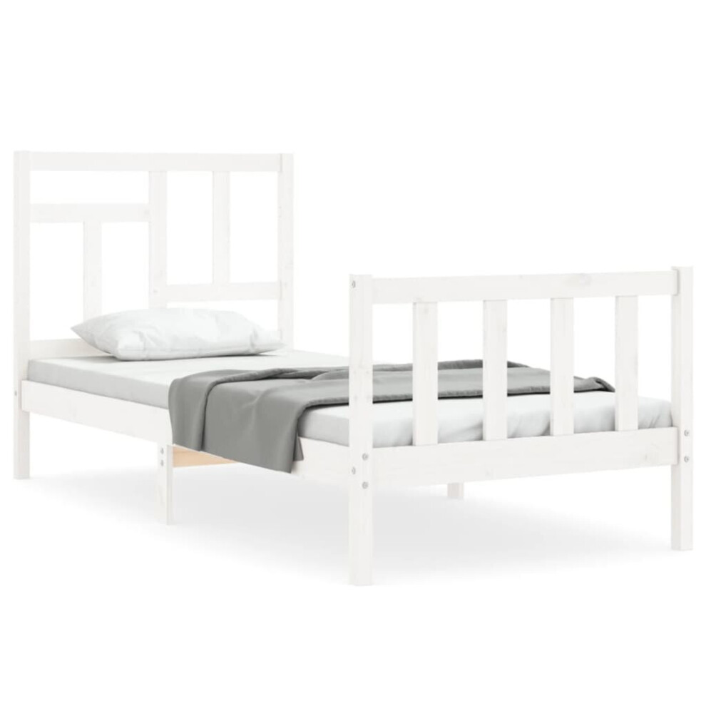 (white, 90 x 200 cm) vidaXL Bed Frame Bed Base Wooden Bed with Headboard Super King Size Solid Wood