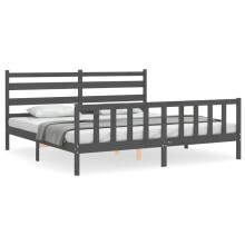 (grey, 200 x 200 cm) vidaXL Bed Frame Bed Base Platform Bed with Headboard Black Double Solid Wood