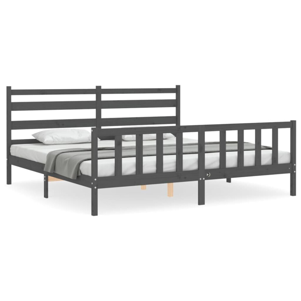 (grey, 200 x 200 cm) vidaXL Bed Frame Bed Base Platform Bed with Headboard Black Double Solid Wood