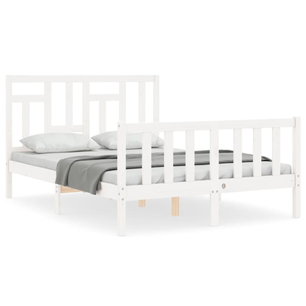 (white, 140 x 190 cm) vidaXL Bed Frame Bed Base Wooden Bed with Headboard Super King Size Solid Wood