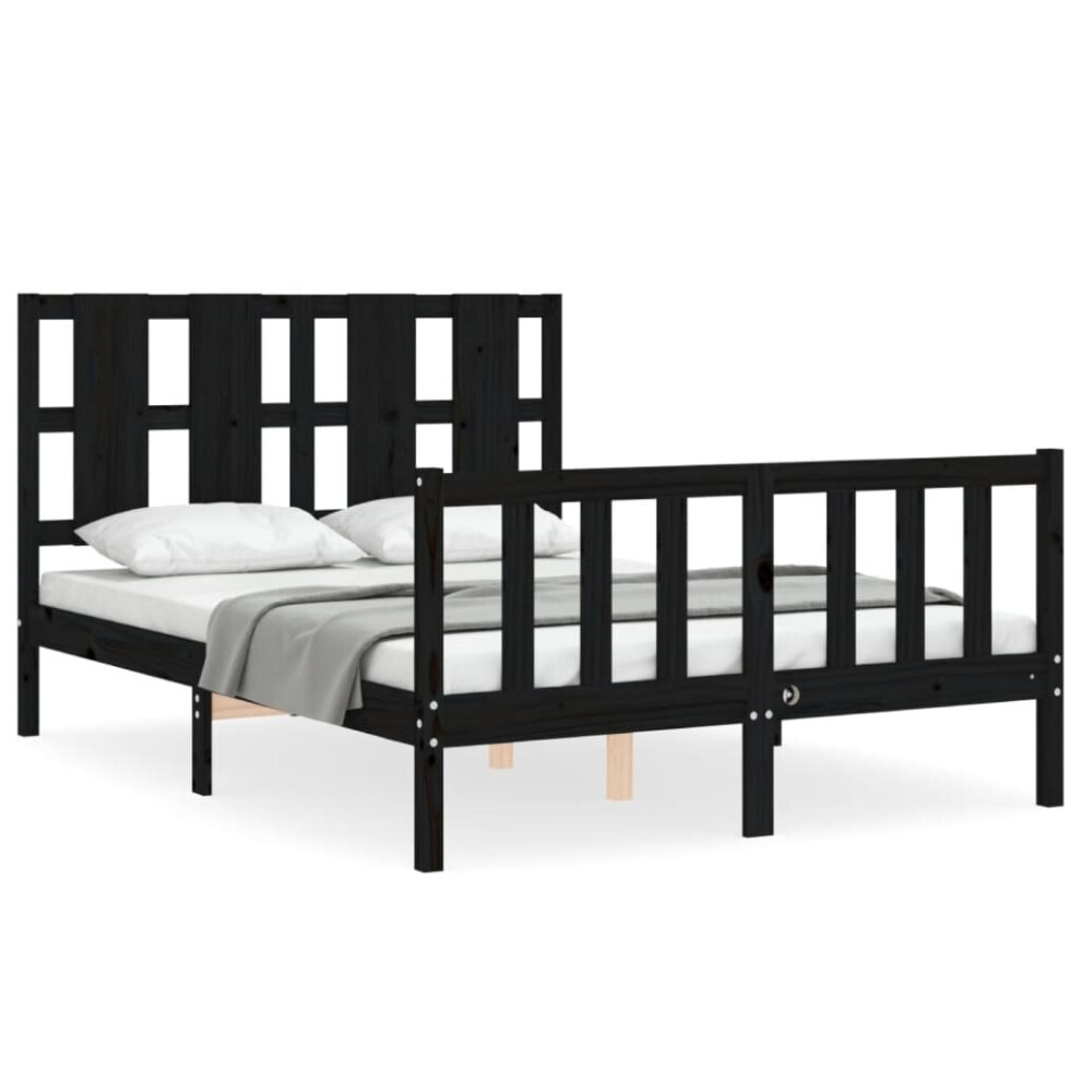 (black, 140 x 190 cm) vidaXL Bed Frame Bed Base Wooden Bed with Headboard Black King Size Solid Wood