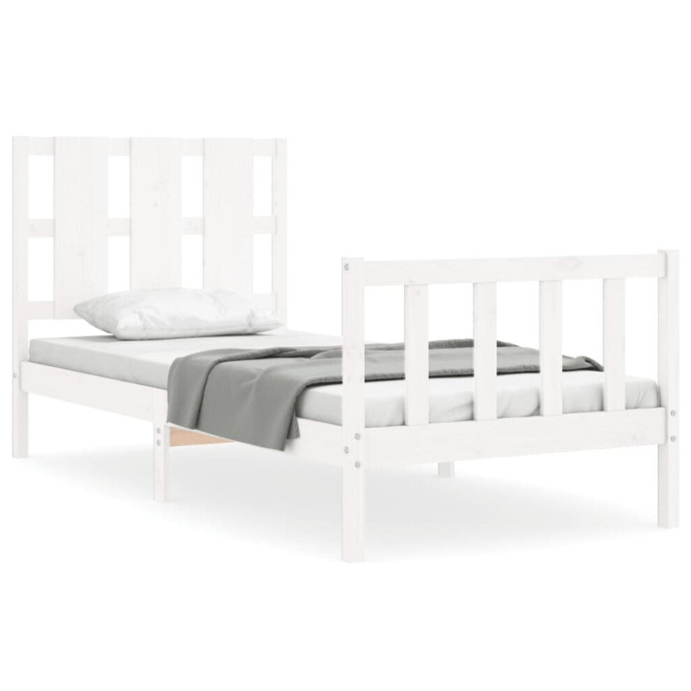 (white, 90 x 190 cm) vidaXL Bed Frame Bed Base Wooden Bed with Headboard Black King Size Solid Wood