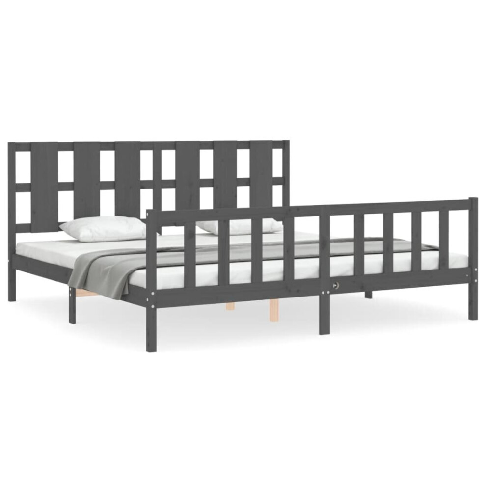 (grey, 200 x 200 cm) vidaXL Bed Frame Bed Base Wooden Bed with Headboard Black King Size Solid Wood