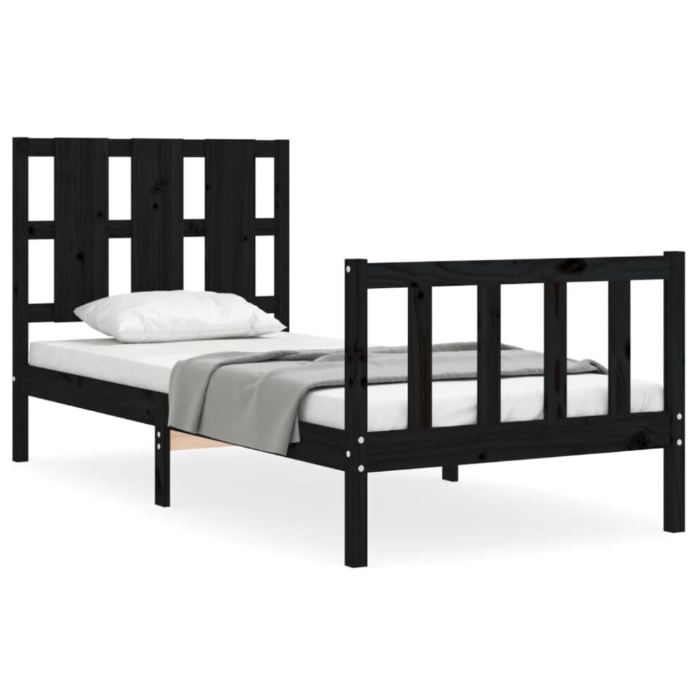 (black, 90 x 190 cm) vidaXL Bed Frame Bed Base Wooden Bed with Headboard Black King Size Solid Wood