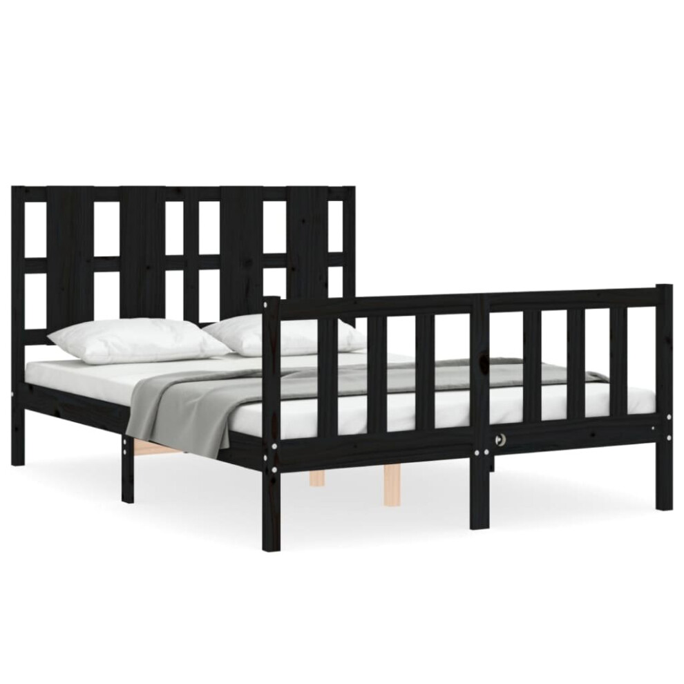 (black, 140 x 200 cm) vidaXL Bed Frame Bed Base Wooden Bed with Headboard Black King Size Solid Wood