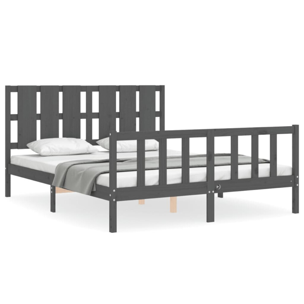 (grey, 150 x 200 cm) vidaXL Bed Frame Bed Base Wooden Bed with Headboard Black King Size Solid Wood